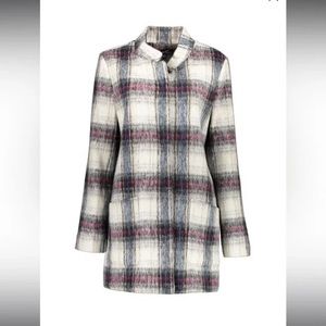 Kenneth Cole New York Mid Length Snap Pea Coat W/ Brushed Plaid Outerwear